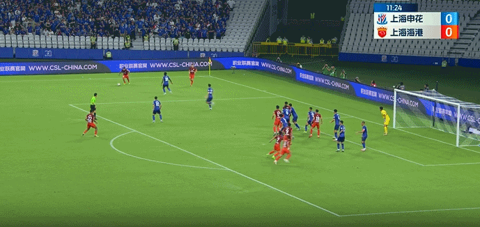 💥第12分钟王燊超头球破门 海港客场1-0领先申花
